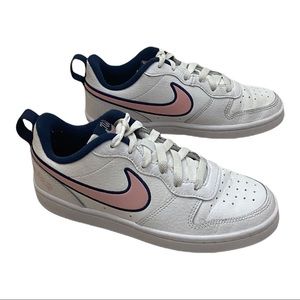 Nike Girl's Pink/White/Navy Court Borough 2 SE Leather Sneakers, Size 3.5